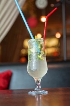 non-alcoholic mohito cocktail at table