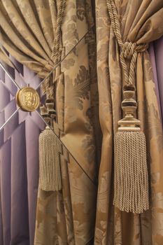 interior comfortable room curtains in the mirror