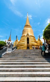 Bangkok golden Chedi kings palace ancient temple in thailand.