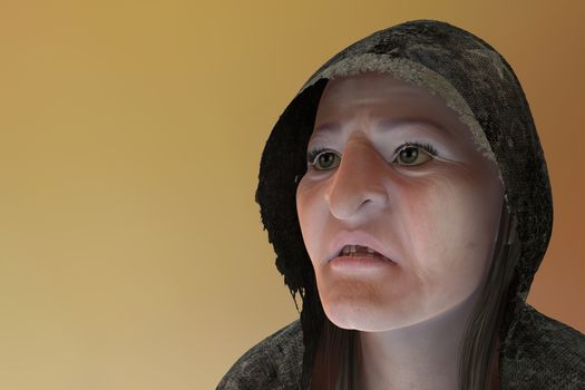 The old witch render portrait on brown background