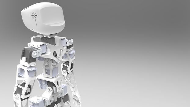 White plastic robot, render on gray background