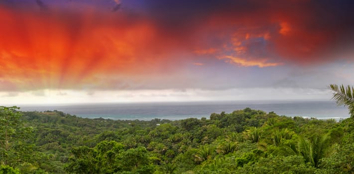 Beautiful caribbean coast. Tropical panoramic seascape.