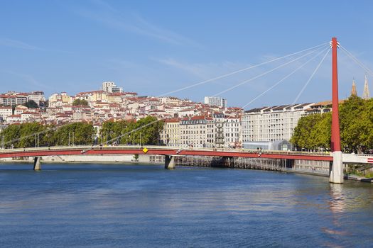 View on Lyon and Saone river, France