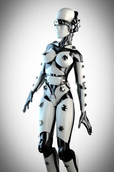 woman cyborg of steel and white plastic