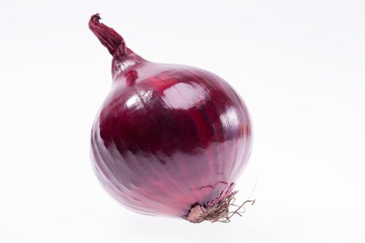 single red onion isolated on white background closeup