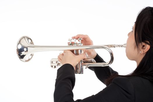 Portrait of a Female Trumpet Player - Isolated on White