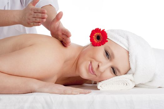 Beautiful Woman Enjoying Back Massage at Beauty Spa