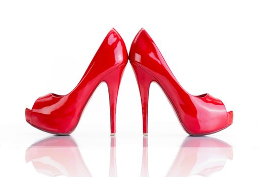 Pair of Red High Shoes - Isolated on White.