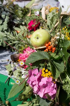 beautiful bouquets of flowers and herbs 