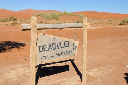 Sign showing the start of the path to Deadvlei, Namibia
