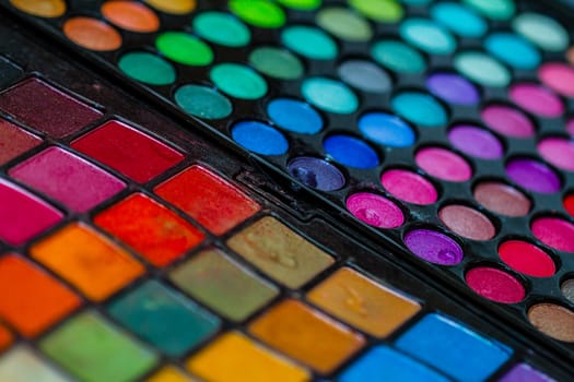 Makeup Artist Professional Color Palette Closeup with Macro Lens