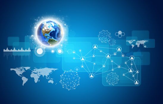 Earth with graphs and network. Elements of this image are furnished by NASA