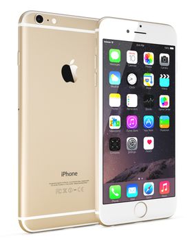 Galati, Romania - September 18, 2014: Apple Gold iPhone 6 Plus showing the home screen with iOS 8.The new iPhone with higher-resolution 4.7 and 5.5-inch screens, improved cameras, new sensors, a dedicated NFC chip for mobile payments. Apple released the iPhone 6 and iPhone 6 Plus on September 9, 2014.