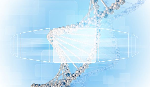 DNA model with transparent rectangles. Blue gradient background