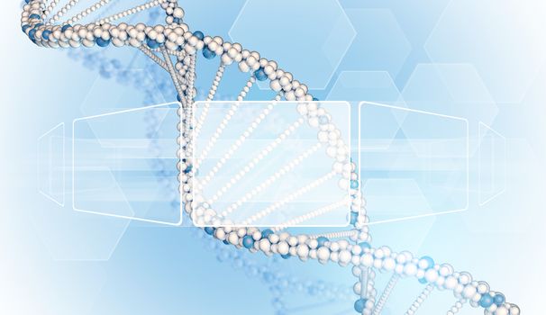 DNA model with transparent rectangles. Blue gradient background