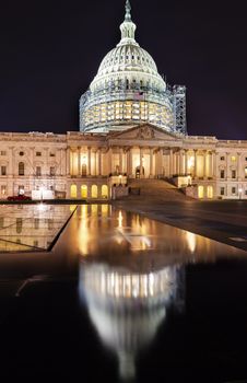 US Capitol North Side Construction Congress House Representatives Senate Capital City Night Stars Washington DC Reflection