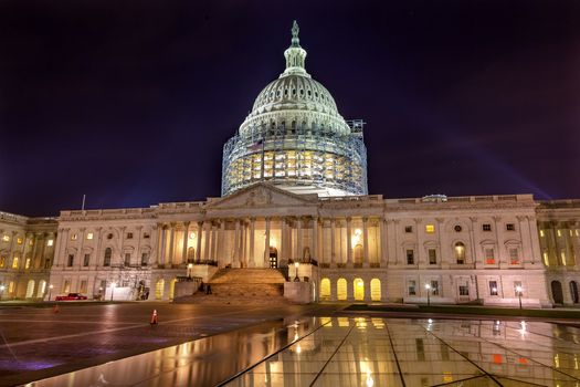 US Capitol North Side Construction Congress House Representatives Senate Capital City Night Stars Washington DC Reflection