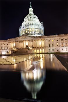 US Capitol North Side Construction Congress House Representatives Senate Capital City Night Stars Washington DC Reflection