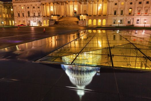 US Capitol North Side Construction Congress House Representatives Senate Capital City Night Washington DC Reflection Abstract