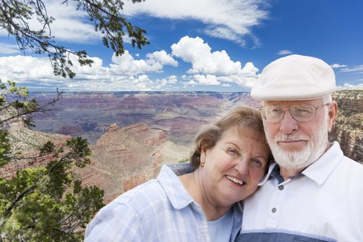 Happy, Hugging Senior Couple Posing on the Edge of The Grand Canyon.