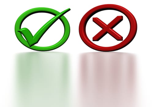 Glossy green Check mark on white background