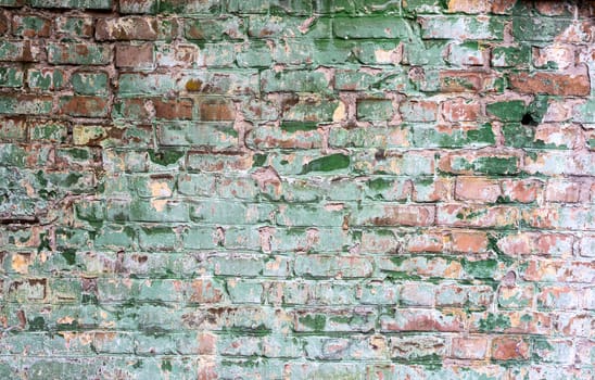 Background of old vintage dirty brick wall with peeling plaster, texture