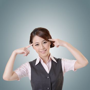 Young business woman think and get an idea, closeup portrait with clipping path.