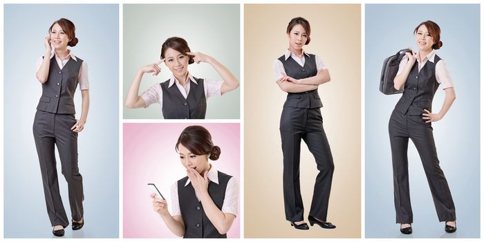 Asian business woman collection with colorful background.