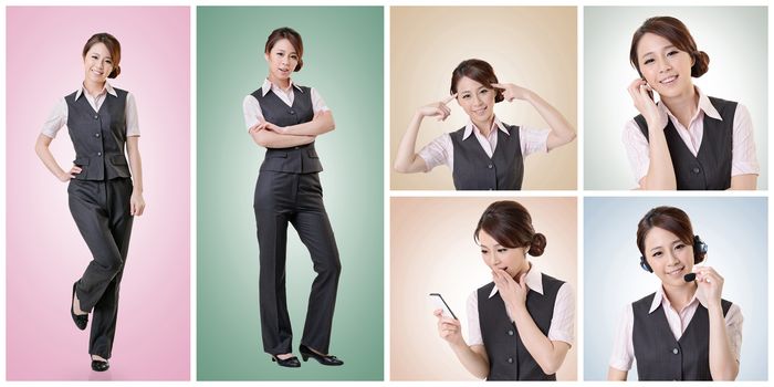 Asian business woman collection with colorful background.