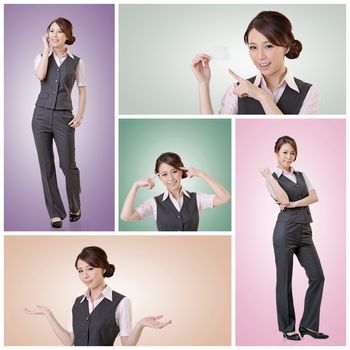 Asian business woman standing against studio background, collection portrait with clipping path.