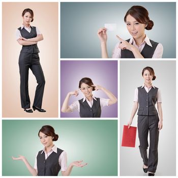 Asian business woman standing against studio background, collection portrait with clipping path.