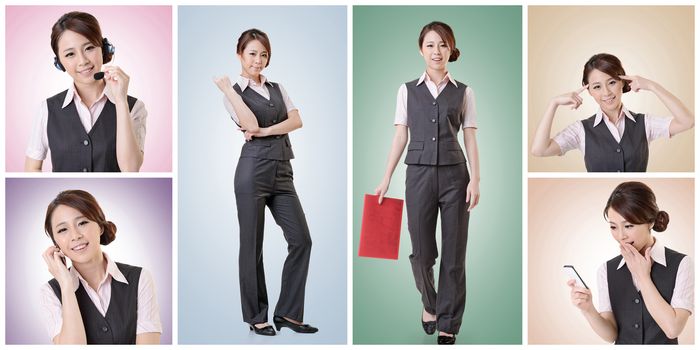 Asian business woman collection with colorful background.