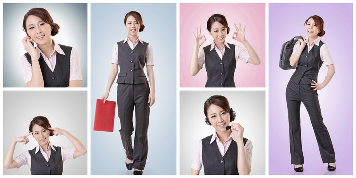 Asian business woman collection with colorful background.