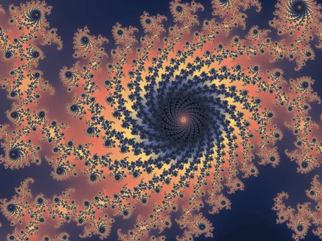 Digital computer graphic - rendering. Patterned fractal background with spiral for design.