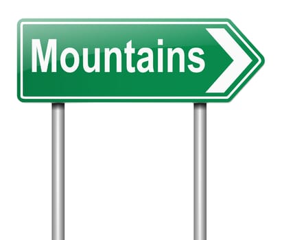 Illustration depicting a sign with a mountains concept.