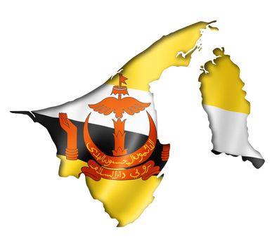 Brunei flag map, three dimensional render, isolated on white