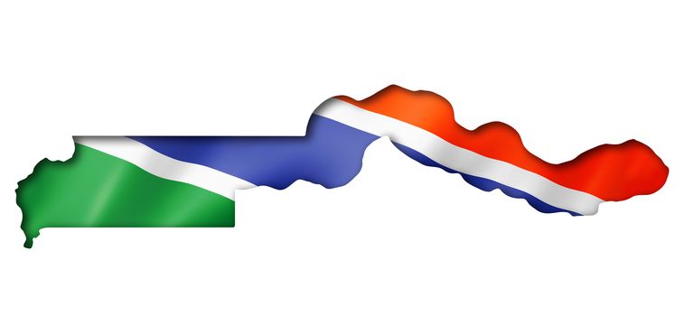 Gambia flag map, three dimensional render, isolated on white