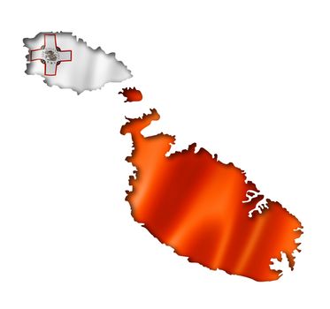 Malta flag map, three dimensional render, isolated on white