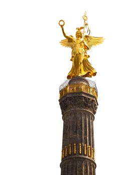 The Siegessaule is the Victory Column located on the Tiergarten at Berlin, Germany. over white background