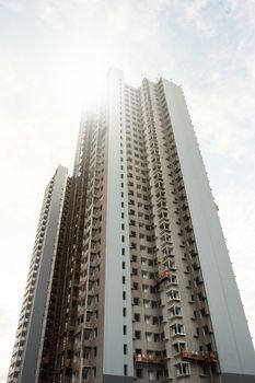one tall building under construction,low angle