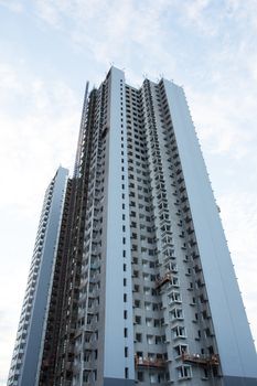 one tall building under construction,low angle