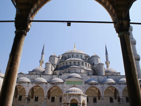 Photo shows the main view onto The Blue Mosque based in Istanbul.