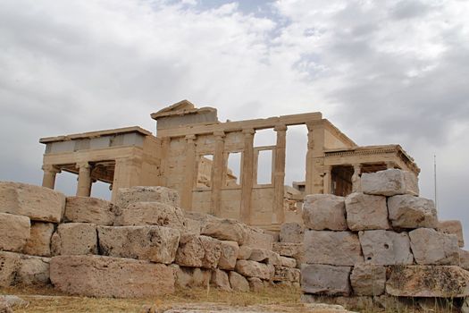 Photo shows details of Acropolis temple and its surroundings.