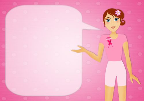 illustration of woman with pink ribbon for Breast cancer prevention