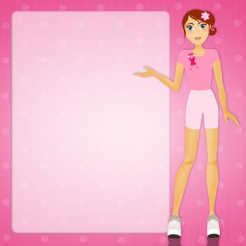 illustration of woman with pink ribbon for Breast cancer prevention