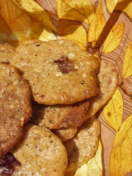 Homemade cookies with sesame tahini, honey, dates, walnuts, oatmeal, cinnamon and vanilla.