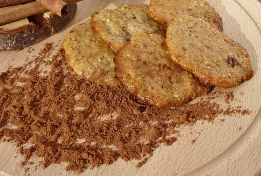 Homemade cookies with sesame tahini, honey, dates, walnuts, oatmeal, cinnamon and vanilla.
