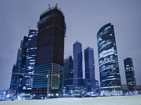 Building new modern business - centre in Moscow at night