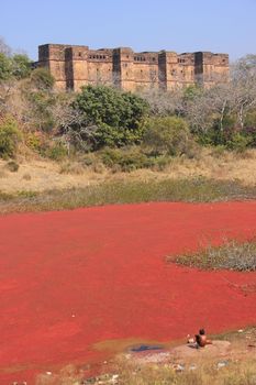 Ranthambore Fort and red lake, Rajasthan, India