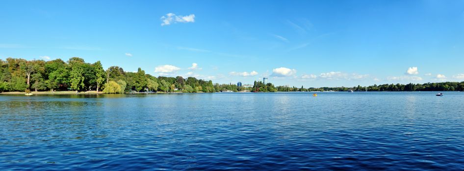 Bucharest city romania herestrau lake blue sky panorama